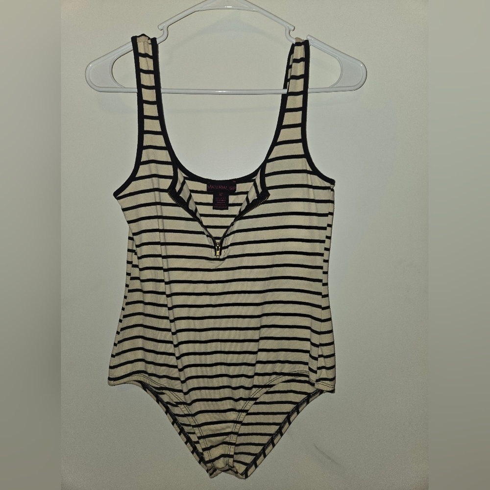 Material Girl Black and Cream Striped Bodysuit